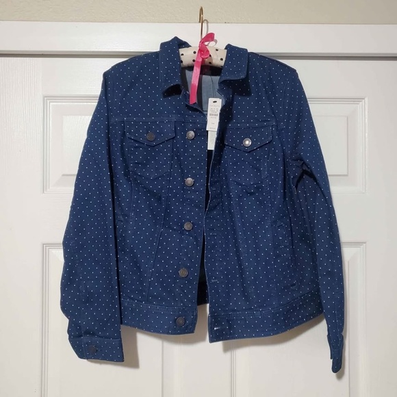 NWT Talbots Denim Jacket with polka dots - Picture 2 of 3
